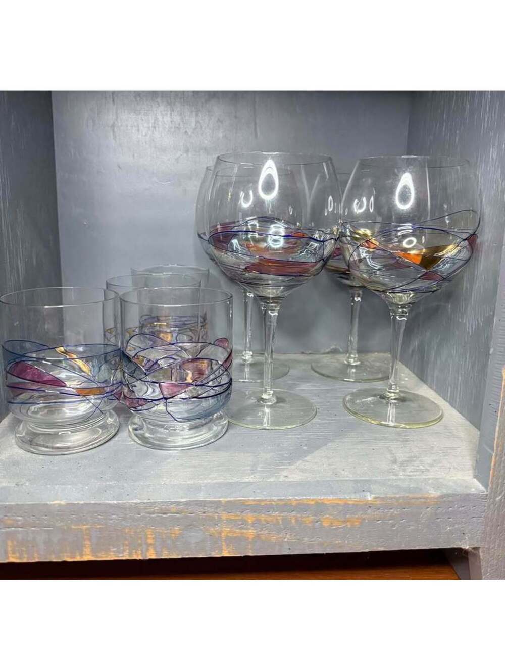 Artland Helios Hand Blown Glass Pitcher & Goblet Glassware Set Mosaic Swirl
